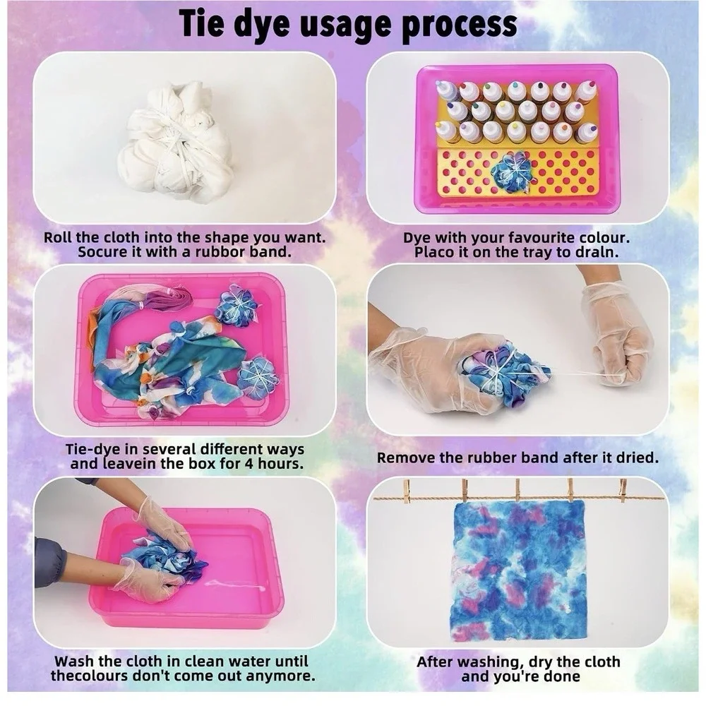 20 Colors Tie Dye Kit 174 Pcs Value Fabric Dye Set Including 20 Pre Filled Bottl